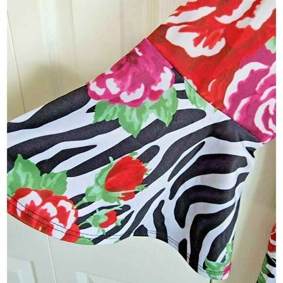 Slinky Brand PL Red & Pink Roses Shirt Bell Sleeves Size PL Non Wrinkle Striped. - Picture 4 of 6